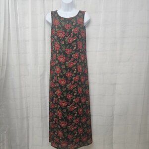 Vintage Fashion Bug Dress Maxi Black Red Goth Whimsigoth Shift Floral 6